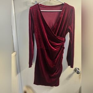 Source Unknown Deep Red Velvet Long Sleeve Dress